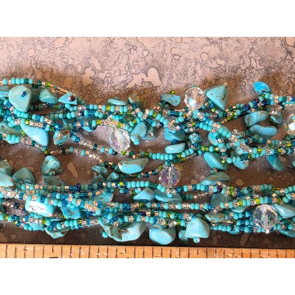 Multistrand Turquoise Chips & Beads Necklace With Silver-Tone Magnetic Clasp 18" - Picture 10 of 12